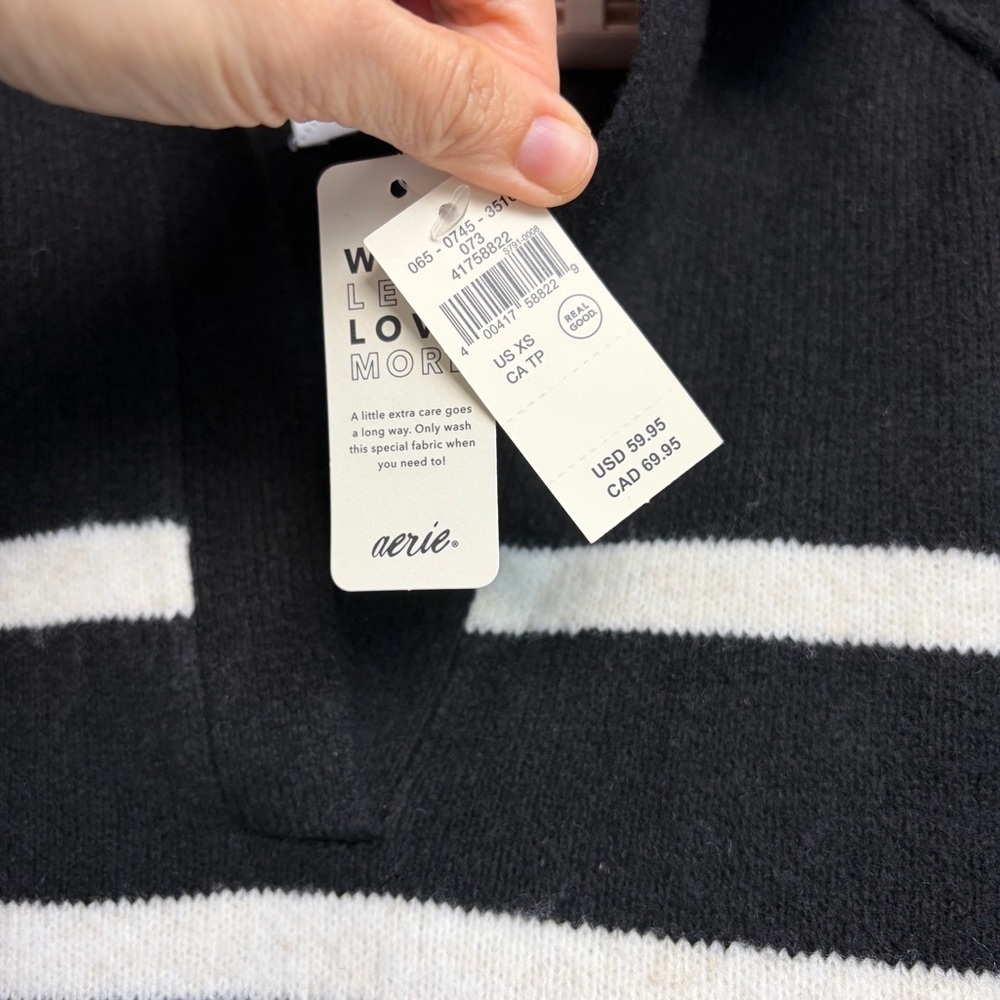 Aerie Women XS Striped Cozy Lightweight Oversized Unreal V Neck Sweater NWT - Picture 5 of 11